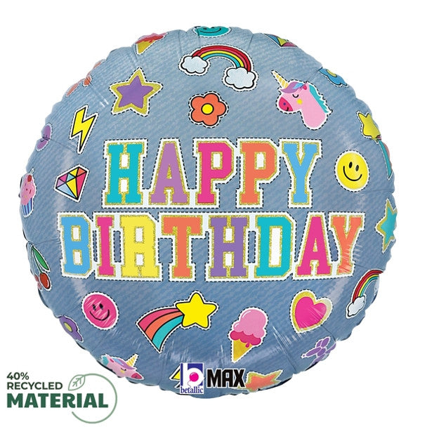 18" Happy Birthday Denim Patches