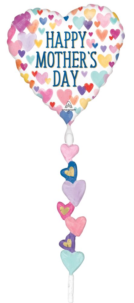 24" Heart Shape Happy Mother's Day Foil with Balloon Tail