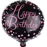 18" Happy Birthday Pink & Black Balloon