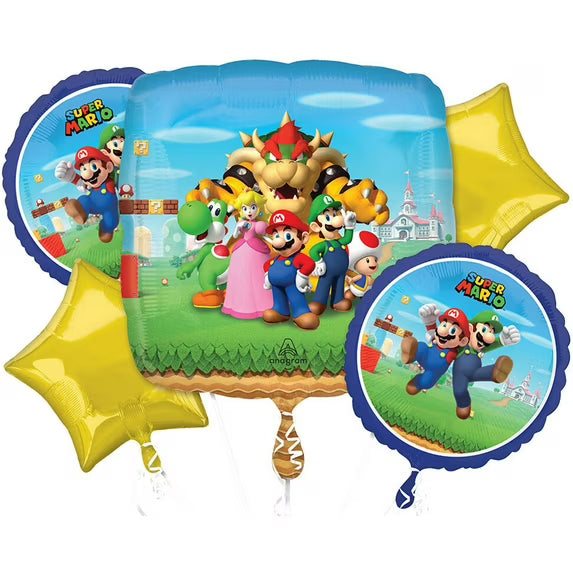 Super Mario Foil Balloon Bouquet, 5pc