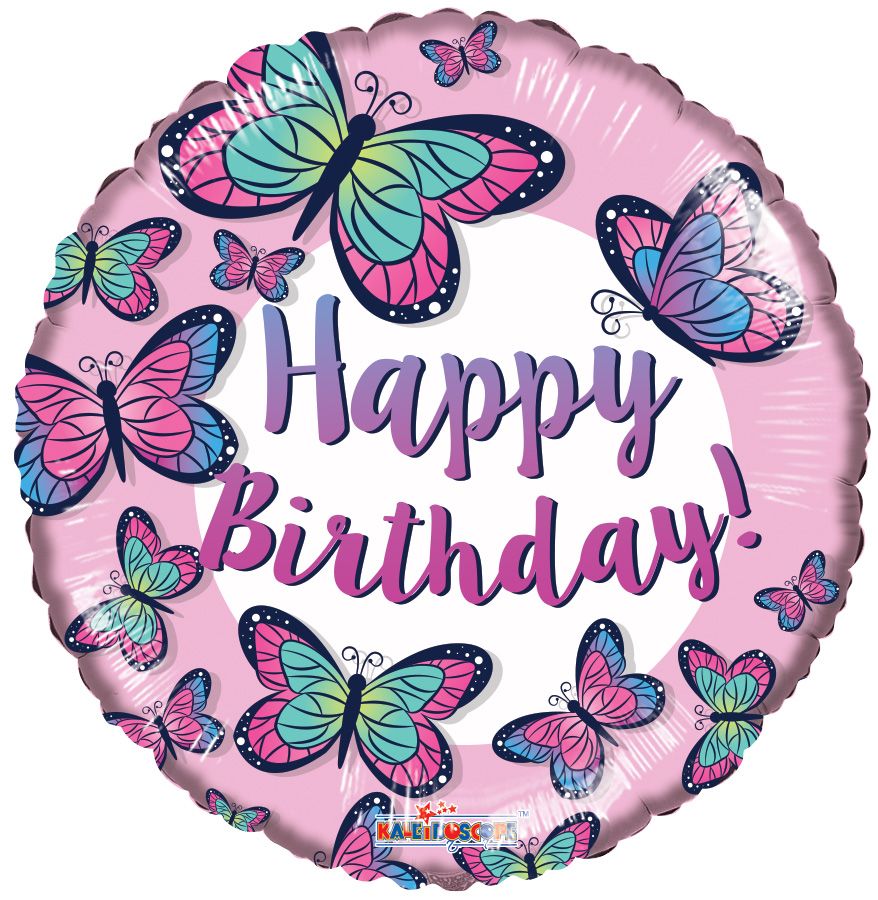 18" Birthday Butterflies Pink Balloon