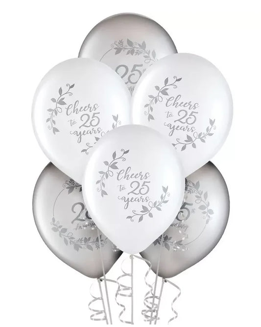 "25th Anniversary" Round Latex Balloons