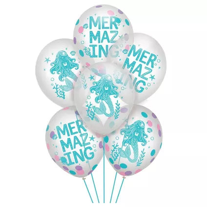 6ct, Shimmering Mermaids Confetti Latex Balloons