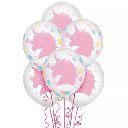 6ct, Magical Rainbow Unicorn Confetti Balloons