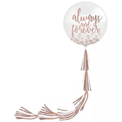 1ct, 24in, Rose Gold & White Confetti Balloon with Tassel Tail