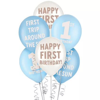 6ct, 1st Birthday Latex Balloons