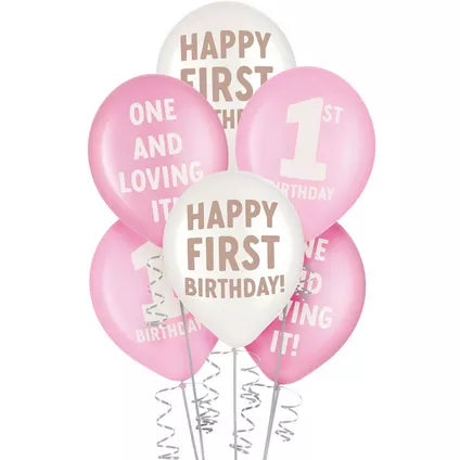 6ct, 1st Birthday Latex Balloons