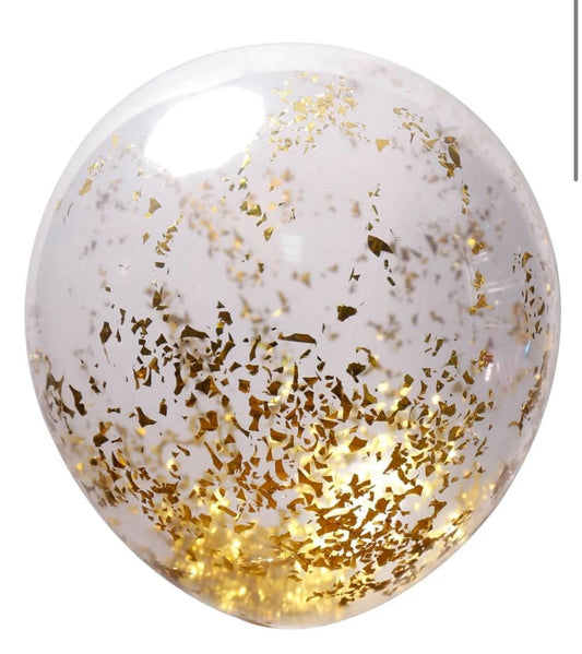 12" Clear Glitter Confetti Gold Latex