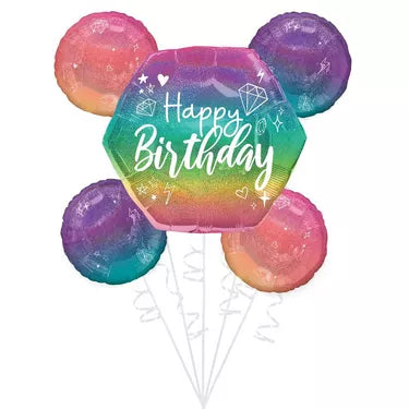 Ombre Sparkle Birthday Foil Balloon Bouquet, 5pc