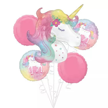 5 pc Enchanted Unicorn Foil Balloon Bouquet