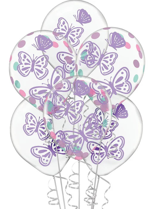 Flutter Round Transparent Confetti Latex Balloons 6 pc