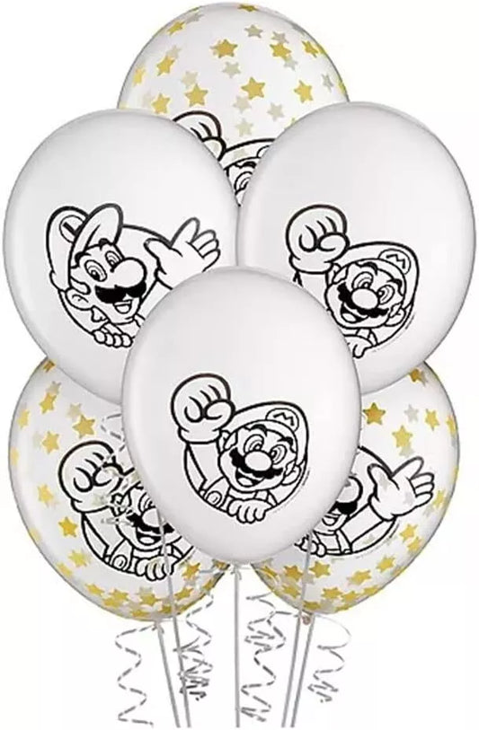 6 pc Super Mario Latex Balloons